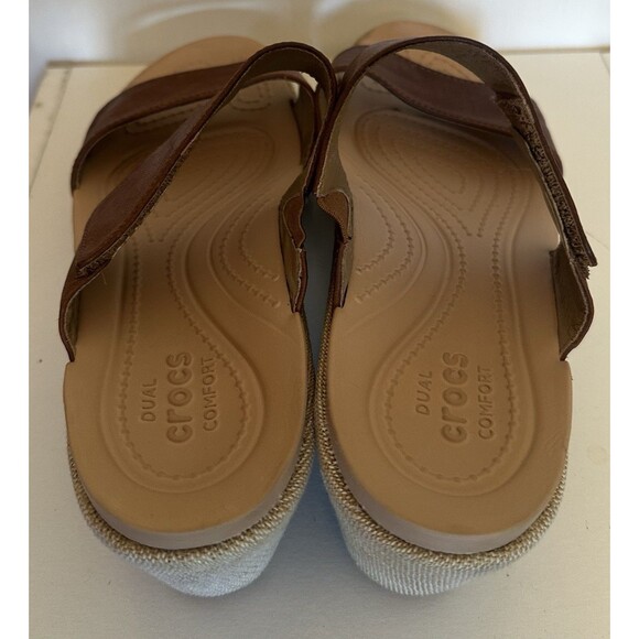 Crocs Women’s W9 Dual Comfort Brown Leather Slide Sandals Adjustable Straps - Picture 4 of 6